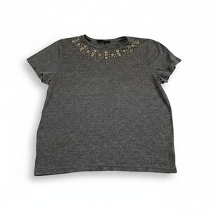 Romeo + Juliet Couture Womens Gray Embellished Neck Short Sleeve T-Shirt Medium